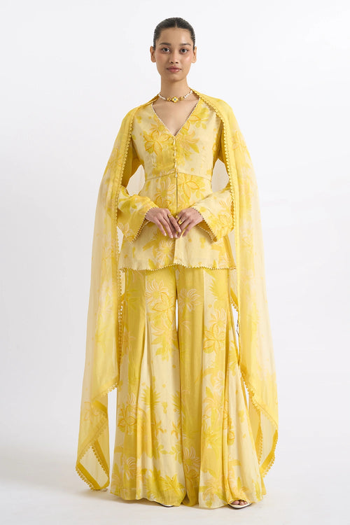 Canary Georgette Peplum Sharara Set