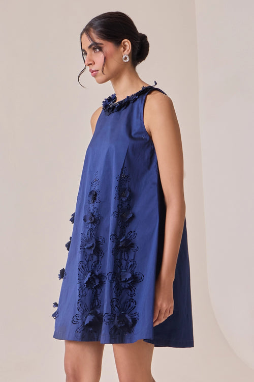 Midnight Art-Cut Shift Dress