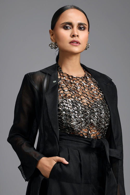 Metallic Mesh Halter Co-ord