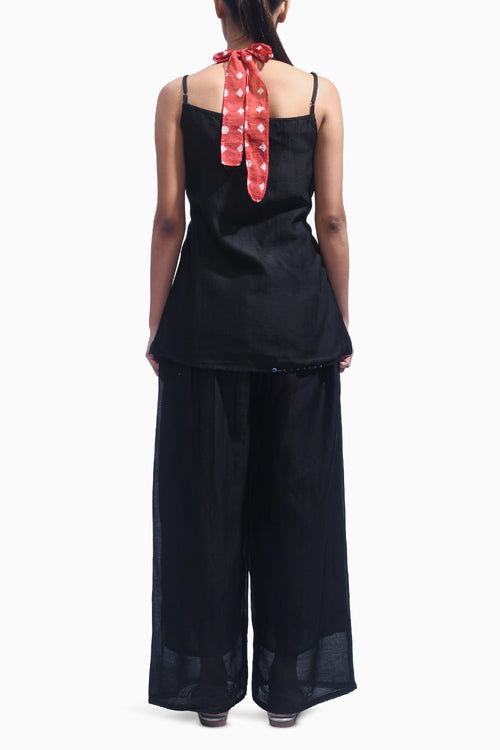 Crimson Black Cross Chanderi Co-ord Set