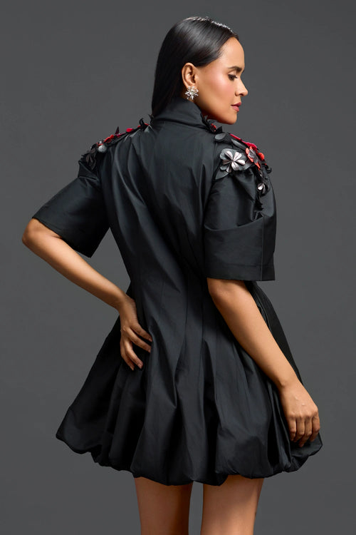 Shoulder-Detail Taffeta Bubble Dress