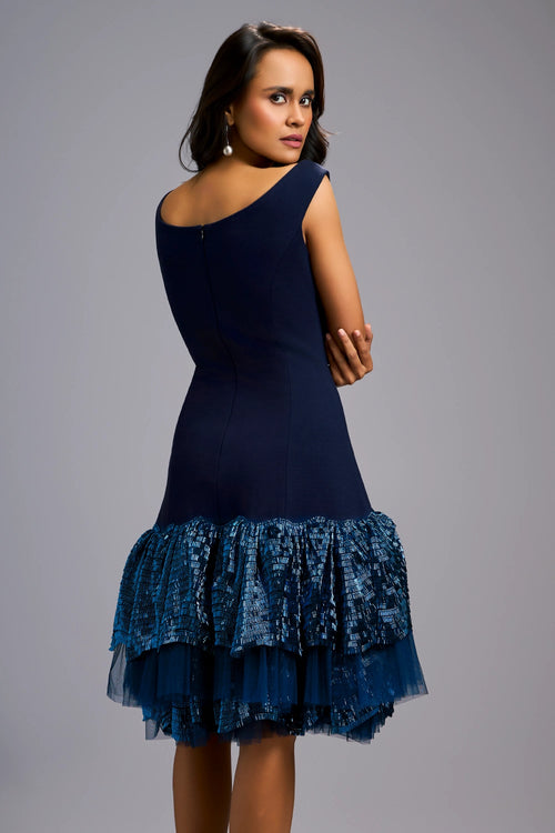 Navy Blue Ruffle Luxe Off-Shoulder Dress