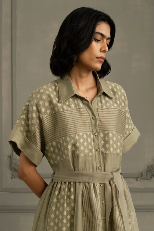 Sage Green Lace Organza Embroidered Dress