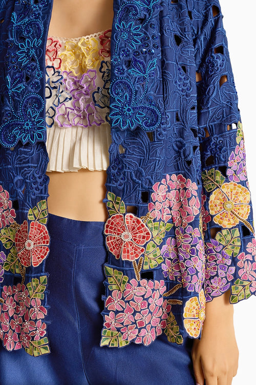 Indigo Hydrangea Mosaic Flared Jacket