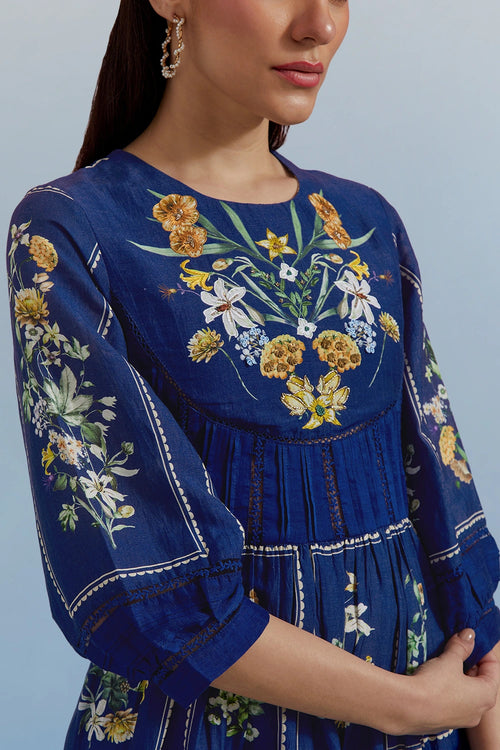 Blue Bouquet Midi Dress