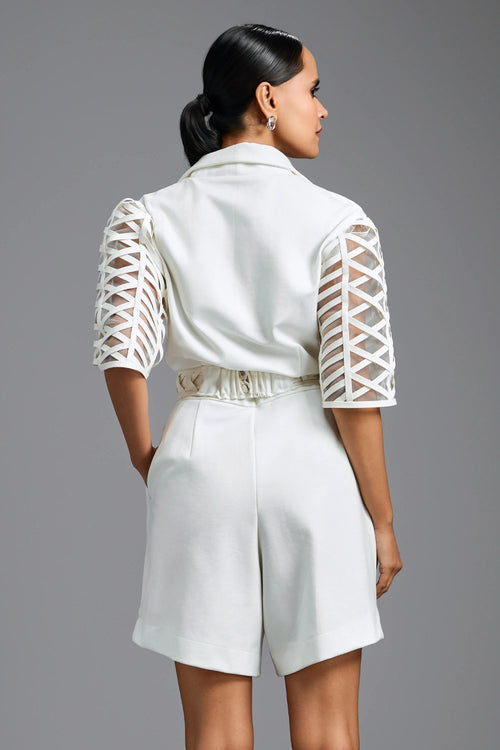 White Playsuit with Mesh Sleeves