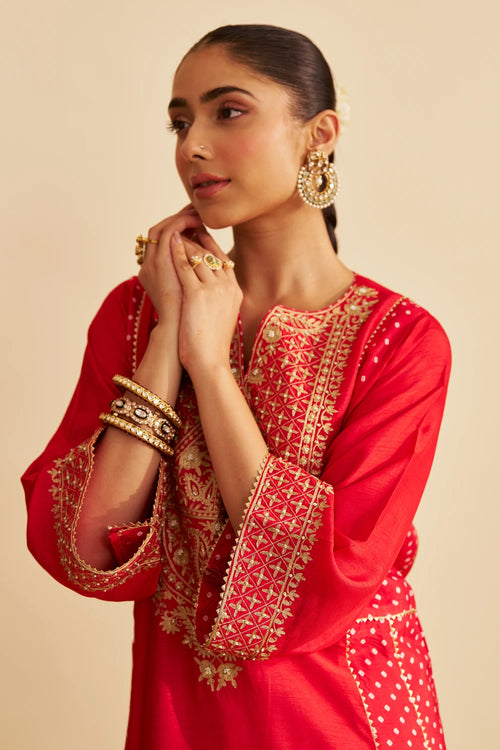 Esra Red Long Chauga with Salwar