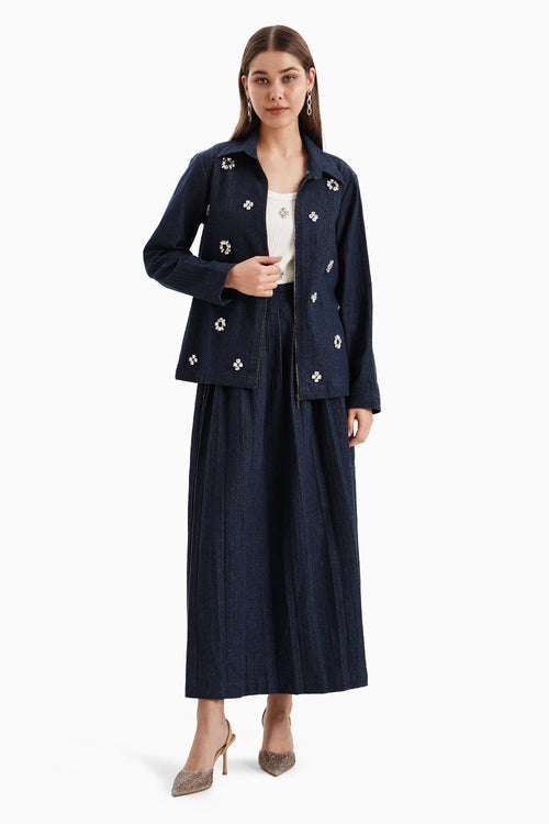 Dark Herringbone Denim Skirt