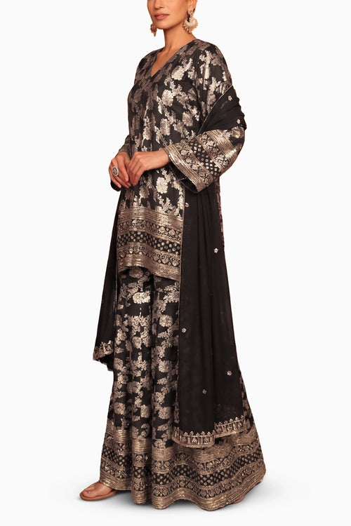 Black Banarasi Begum Sharara Set With Dupatta