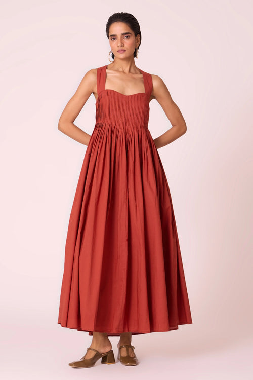 Erato Rust Pleated Dress