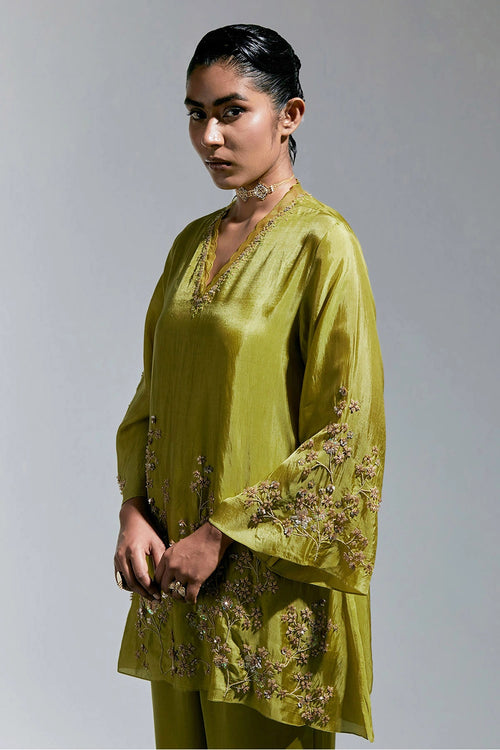 Henna Floral Embroidered Silk Co-ord Set