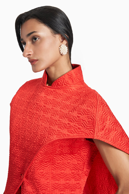 Red Sareesque Quilted Jacket