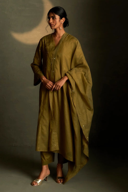 Olive Dusk Double Yoke Kurta Set