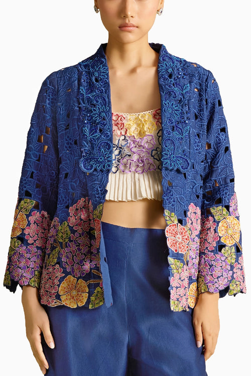 Indigo Hydrangea Mosaic Flared Jacket