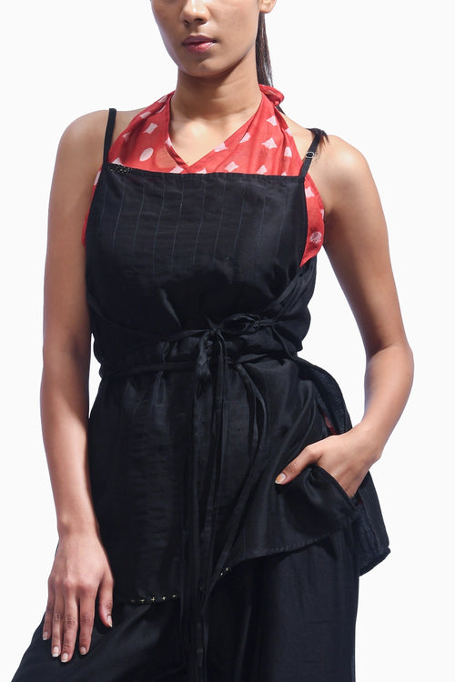 Crimson Black Cross Chanderi Co-ord Set