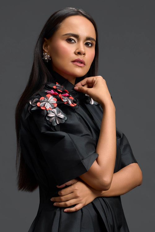 Shoulder-Detail Taffeta Bubble Dress