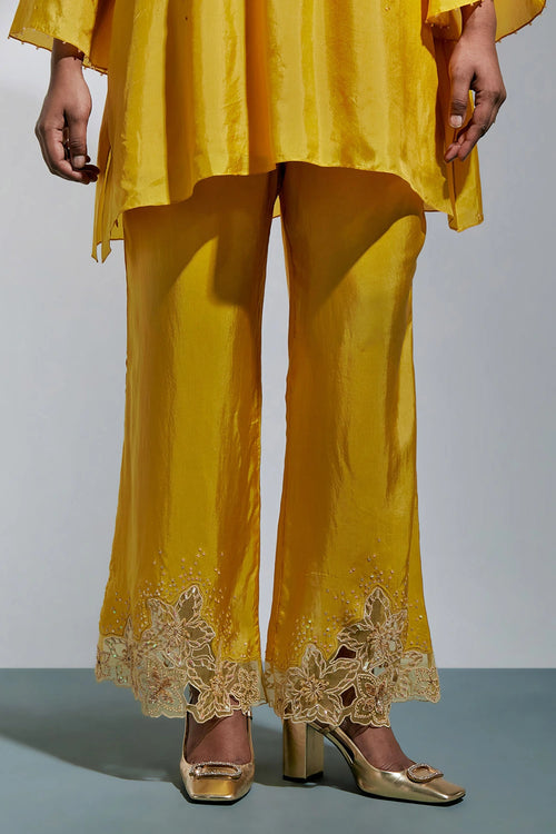 Floral Threadwork Silk Amber Co-ord Set