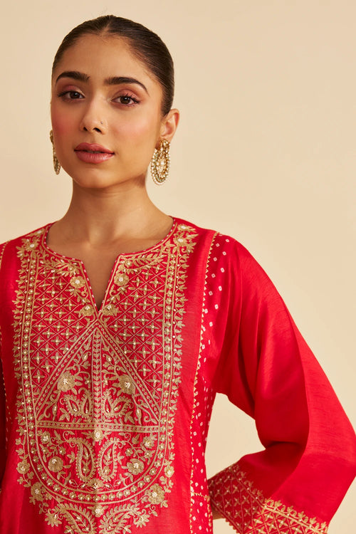 Esra Red Long Chauga with Salwar