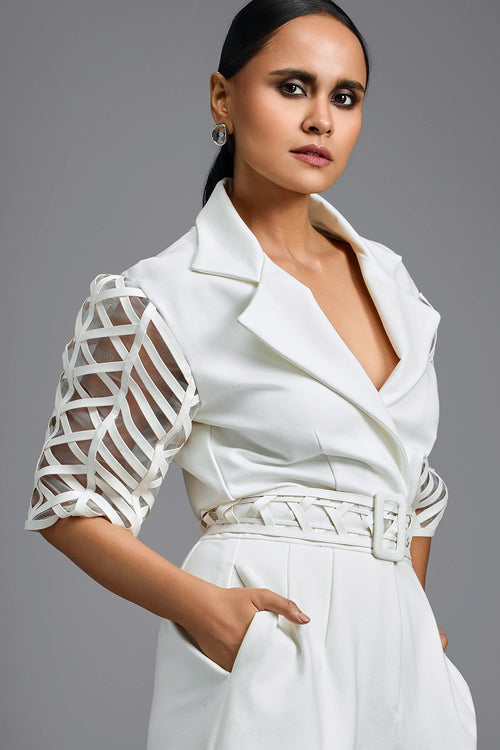 White Playsuit with Mesh Sleeves