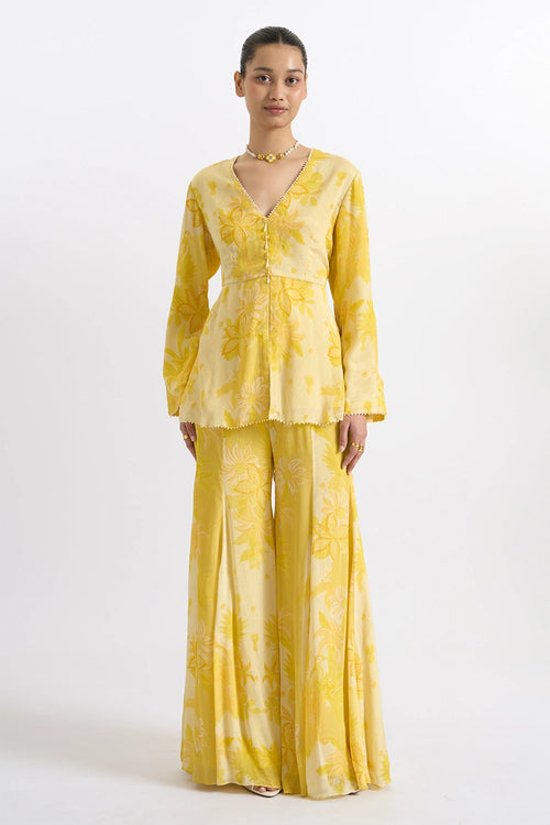 Canary Georgette Peplum Sharara Set