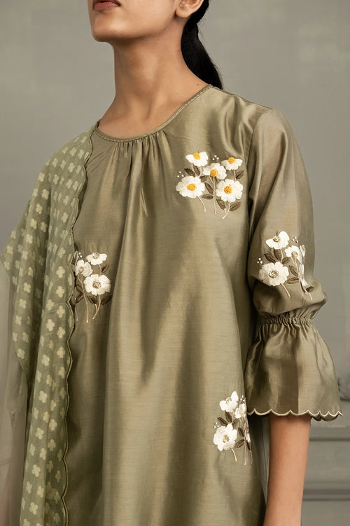 Sage Green Embroidered Tunic Set