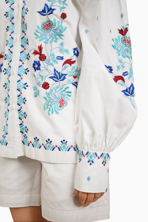 Dahlia Bloom Embroidered Shirt