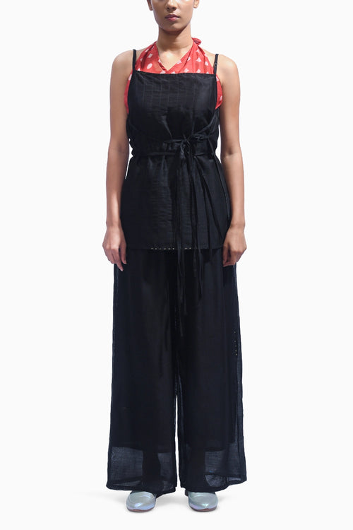 Crimson Black Cross Chanderi Co-ord Set
