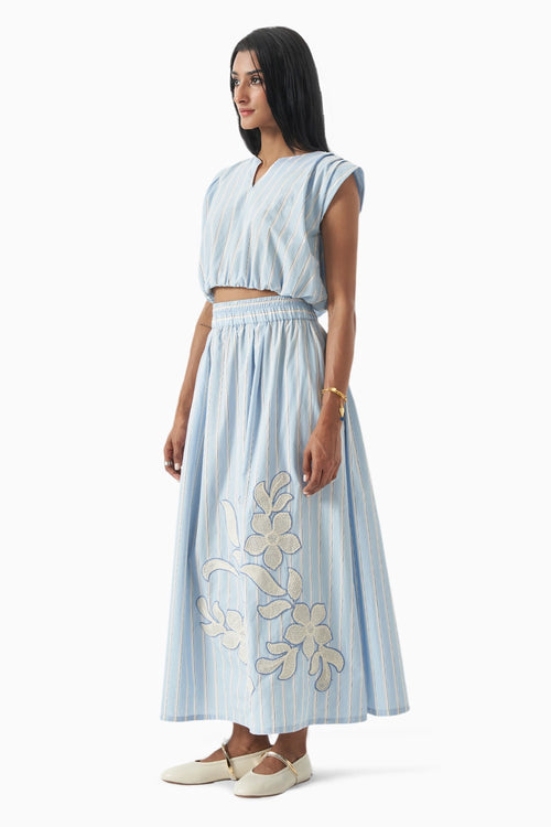 Blue Meadow Stripe Skirt Set