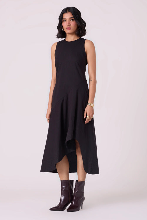 Kira Black Cotton Panelled Dress