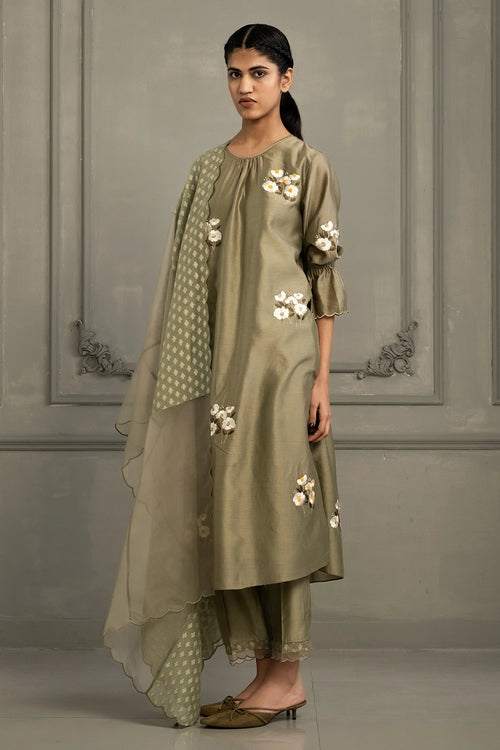 Sage Green Embroidered Tunic Set