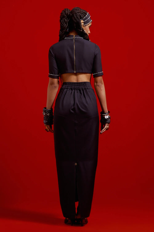 Areej Embroidered Blouse with Drape Skirt