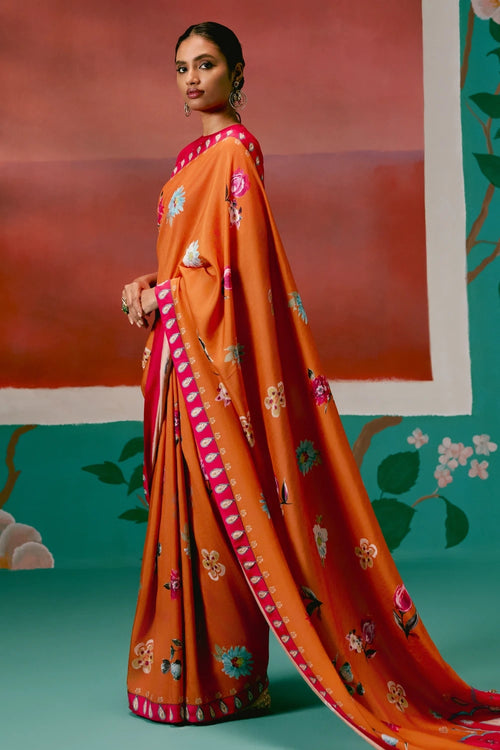 Tangerine and Fuschia Floral Saree