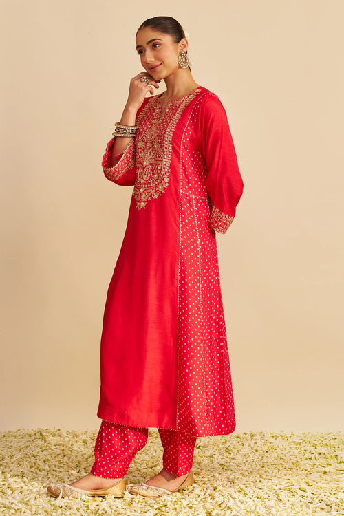 Esra Red Long Chauga with Salwar