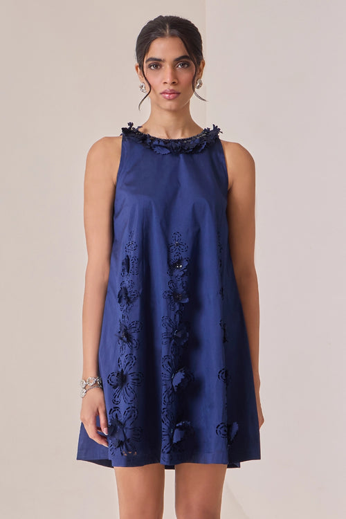 Midnight Art-Cut Shift Dress