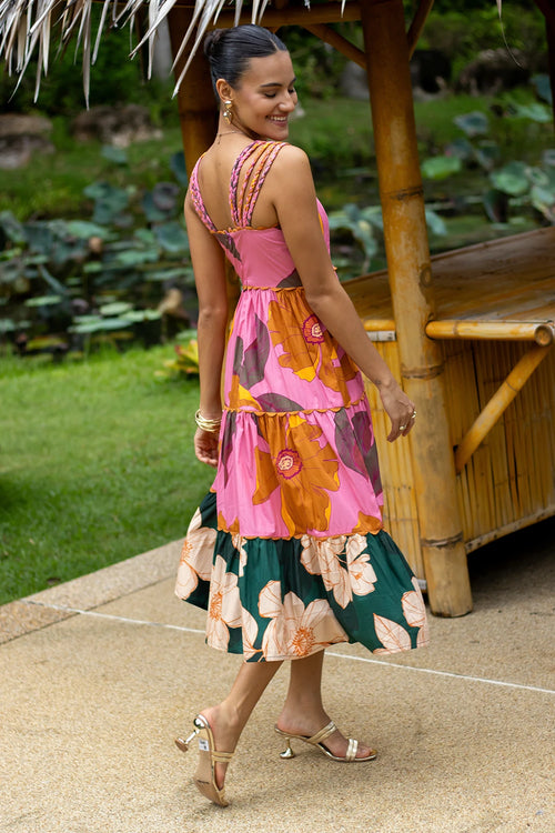 Tropical and Vibrant Printed Midi Dress