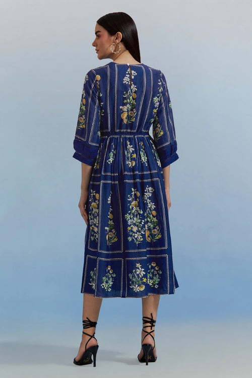 Blue Bouquet Midi Dress