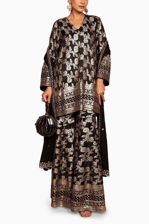 Black Banarasi Begum Sharara Set With Dupatta
