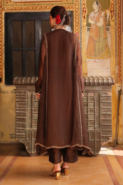 Ahista Brown Pakhi Yoke Pheran Long Kurta Set