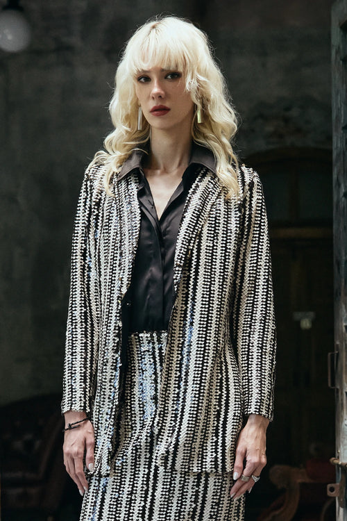 Textured Sequin Stripe Blazer