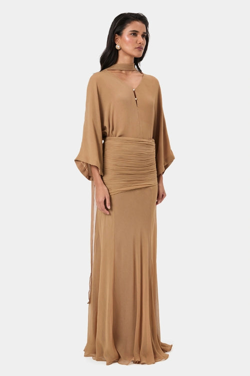 Sand Ruched Waist Kimono Gown