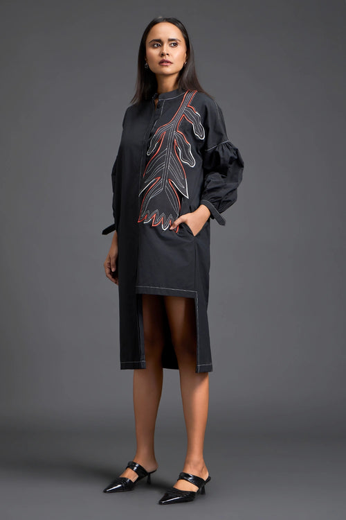 Black Floral Patchwork Shirt Dress