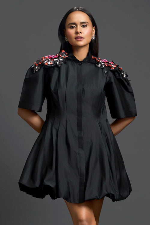 Shoulder-Detail Taffeta Bubble Dress