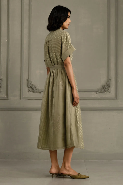 Sage Green Lace Organza Embroidered Dress