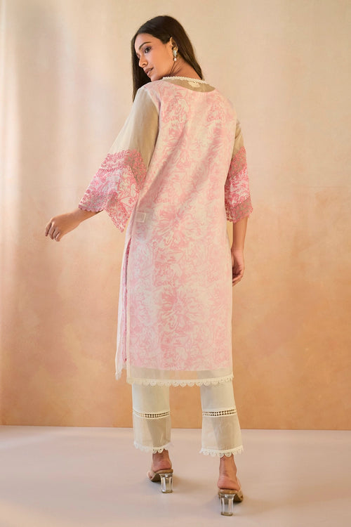 Blush Floral Embroidered Organza Slip Kurta Set