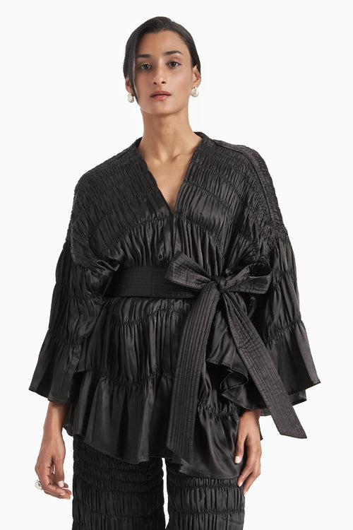 Black Kedia Style Centre Opening Top With Belt