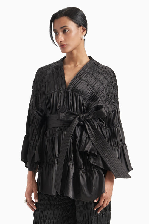 Black Kedia Style Centre Opening Top With Belt