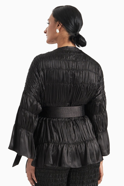 Black Kedia Style Centre Opening Top With Belt