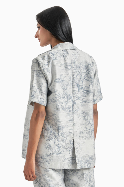 Blue Silk Jacquard Blazer