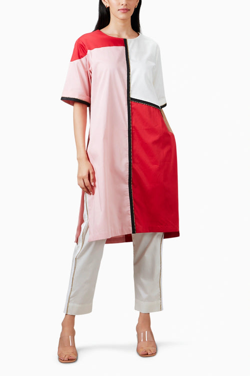 Salmon Red Block Co-ord Set