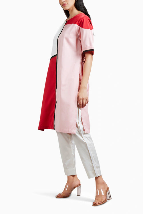 Salmon Red Block Co-ord Set